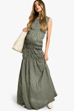 Maxi Dresses|Dresses*boohoo Maternity Check Shirred Maxi Dress navy