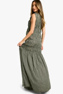 Maxi Dresses|Dresses*boohoo Maternity Check Shirred Maxi Dress navy