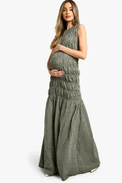 Maxi Dresses|Dresses*boohoo Maternity Check Shirred Maxi Dress navy