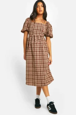 Smock Dresses|Midi Dresses*boohoo Maternity Checked Midi Smock Dress brown