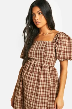 Smock Dresses|Midi Dresses*boohoo Maternity Checked Midi Smock Dress brown