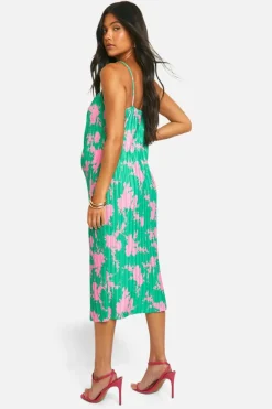 Midi Dresses*boohoo Maternity Cowl Neck Plisse Midi Dress green