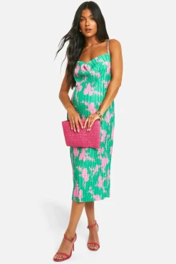 Midi Dresses*boohoo Maternity Cowl Neck Plisse Midi Dress green
