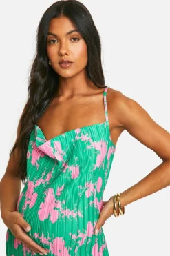Midi Dresses*boohoo Maternity Cowl Neck Plisse Midi Dress green
