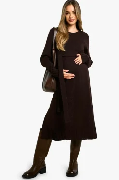 Midi Dresses|Jumper Dresses*boohoo Maternity Crew Neck Jumper Midi Dress chocolate