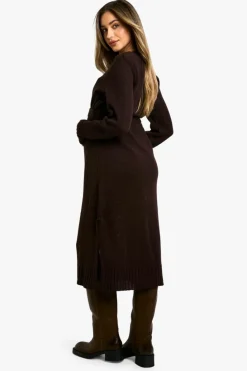 Midi Dresses|Jumper Dresses*boohoo Maternity Crew Neck Jumper Midi Dress chocolate