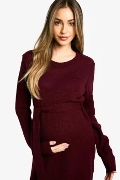Midi Dresses|Jumper Dresses*boohoo Maternity Crew Neck Jumper Midi Dress burgundy