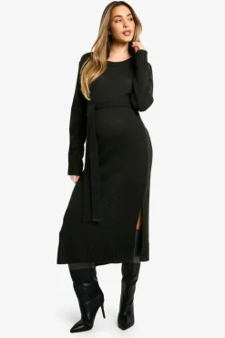 Midi Dresses|Jumper Dresses*boohoo Maternity Crew Neck Jumper Midi Dress black