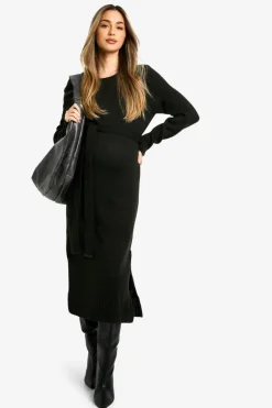 Midi Dresses|Jumper Dresses*boohoo Maternity Crew Neck Jumper Midi Dress black