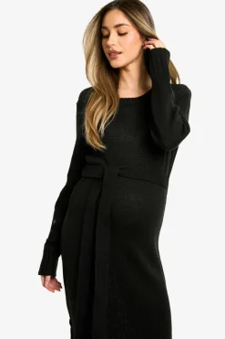 Midi Dresses|Jumper Dresses*boohoo Maternity Crew Neck Jumper Midi Dress black