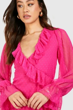 Wrap Dresses|Midi Dresses*boohoo Maternity Dobby Frill Wrap Midi Dress pink