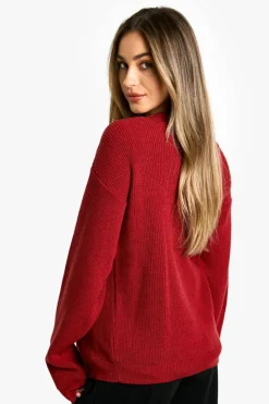 Cardigans|Knitwear*boohoo Maternity Fine Knit Crew Neck Cardigan burgundy