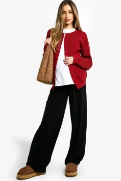Cardigans|Knitwear*boohoo Maternity Fine Knit Crew Neck Cardigan burgundy