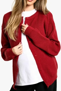 Cardigans|Knitwear*boohoo Maternity Fine Knit Crew Neck Cardigan burgundy