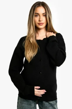 Cardigans|Up To 80% Off Winter Warmers*boohoo Maternity Fine Knit Crew Neck Cardigan true black
