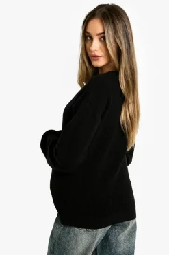 Cardigans|Up To 80% Off Winter Warmers*boohoo Maternity Fine Knit Crew Neck Cardigan true black