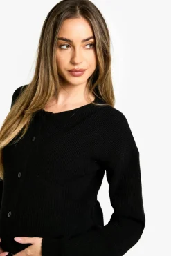 Cardigans|Up To 80% Off Winter Warmers*boohoo Maternity Fine Knit Crew Neck Cardigan true black