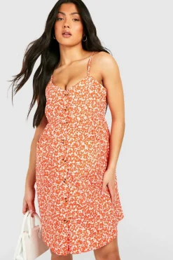 Smock Dresses*boohoo Maternity Floral Button Pocket Smock Dress coral