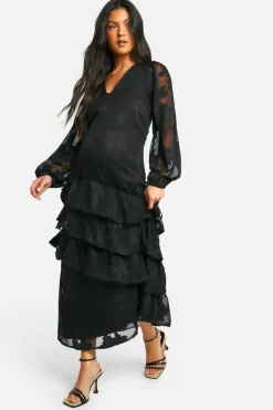 Midi Dresses*boohoo Maternity Floral Jacquard Midi Dress black
