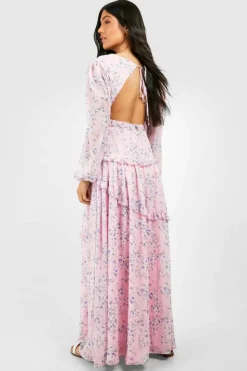 Smock Dresses|Maxi Dresses*boohoo Maternity Floral Print Side Split Maxi Dress light pink