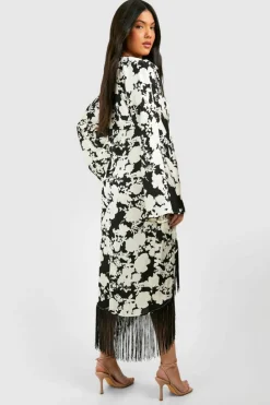 Wrap Dresses*boohoo Maternity Floral Print Tassel Hem Wrap Dress black