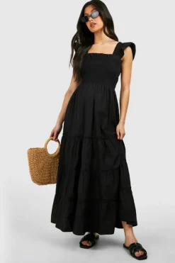Smock Dresses*boohoo Maternity Frill Sleeve Midaxi Dress black