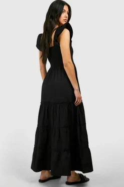Smock Dresses*boohoo Maternity Frill Sleeve Midaxi Dress black