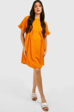 Smock Dresses*boohoo Maternity Frill Sleeve Smock Dress mustard