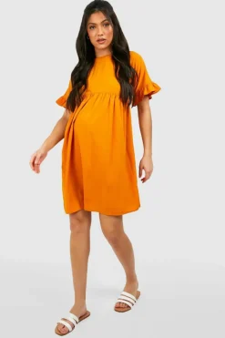 Smock Dresses*boohoo Maternity Frill Sleeve Smock Dress mustard