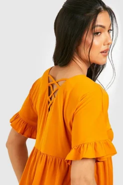Smock Dresses*boohoo Maternity Frill Sleeve Smock Dress mustard