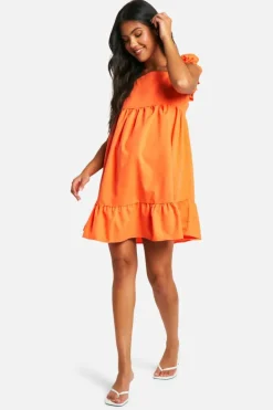 Smock Dresses*boohoo Maternity Frill Sleeve Smock Mini Dress orange