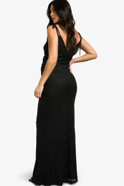Bodycon Dresses|Maxi Dresses*boohoo Maternity Glitter Mesh Low Back Maxi Dress black