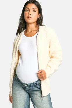 Cardigans|Up To 80% Off Winter Warmers*boohoo Maternity Knitted Bomber Jacket ecru