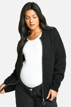 Cardigans*boohoo Maternity Knitted Bomber Jacket black