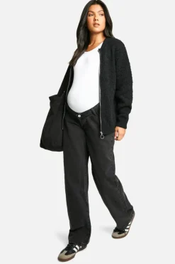Cardigans*boohoo Maternity Knitted Bomber Jacket black
