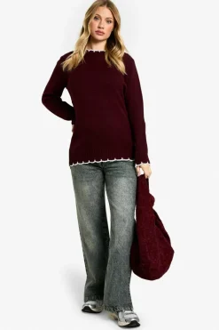 Jumpers*boohoo Maternity Knitted Contrast Stitch Jumper wine