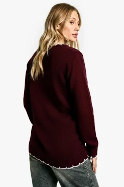 Jumpers*boohoo Maternity Knitted Contrast Stitch Jumper wine