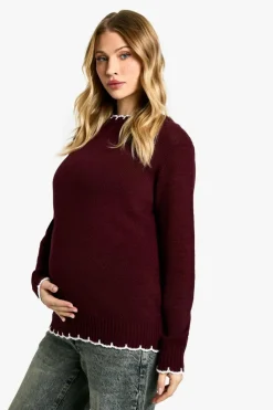 Jumpers*boohoo Maternity Knitted Contrast Stitch Jumper wine