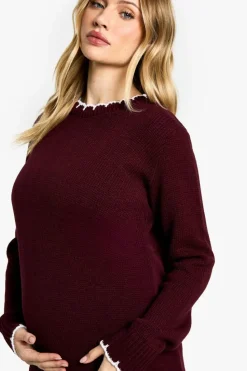 Jumpers*boohoo Maternity Knitted Contrast Stitch Jumper wine