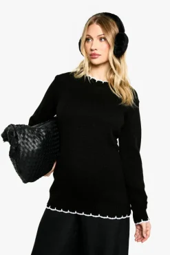 Jumpers|Jumpers & Cardigans*boohoo Maternity Knitted Contrast Stitch Jumper black