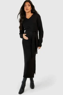 Jumper Dresses|Jumper Dresses*boohoo Maternity Knitted Split Midaxi Dress black