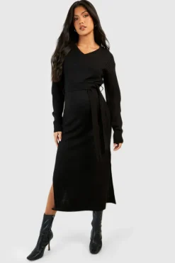 Jumper Dresses|Jumper Dresses*boohoo Maternity Knitted Split Midaxi Dress black