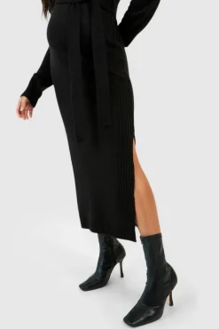 Jumper Dresses|Jumper Dresses*boohoo Maternity Knitted Split Midaxi Dress black