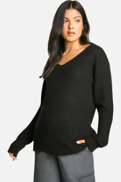 Jumpers|Up To 80% Off Winter Warmers*boohoo Maternity Knitted V Neck Jumper black