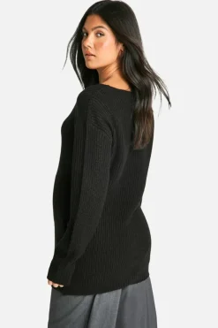 Jumpers|Up To 80% Off Winter Warmers*boohoo Maternity Knitted V Neck Jumper black