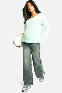 Jumpers*boohoo Maternity Knitted V Neck Jumper mint