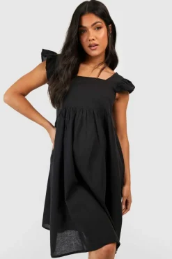Smock Dresses*boohoo Maternity Linen Look Frill Sleeve Smock Dress black