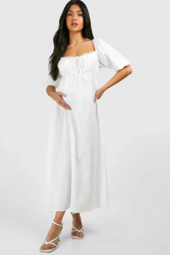 Midi Dresses*boohoo Maternity Linen Look Milk Maid Midi Dress white
