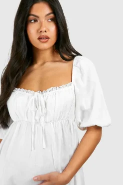 Midi Dresses*boohoo Maternity Linen Look Milk Maid Midi Dress white