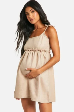 Smock Dresses*boohoo Maternity Linen Look Strappy Mini Smock Dress stone